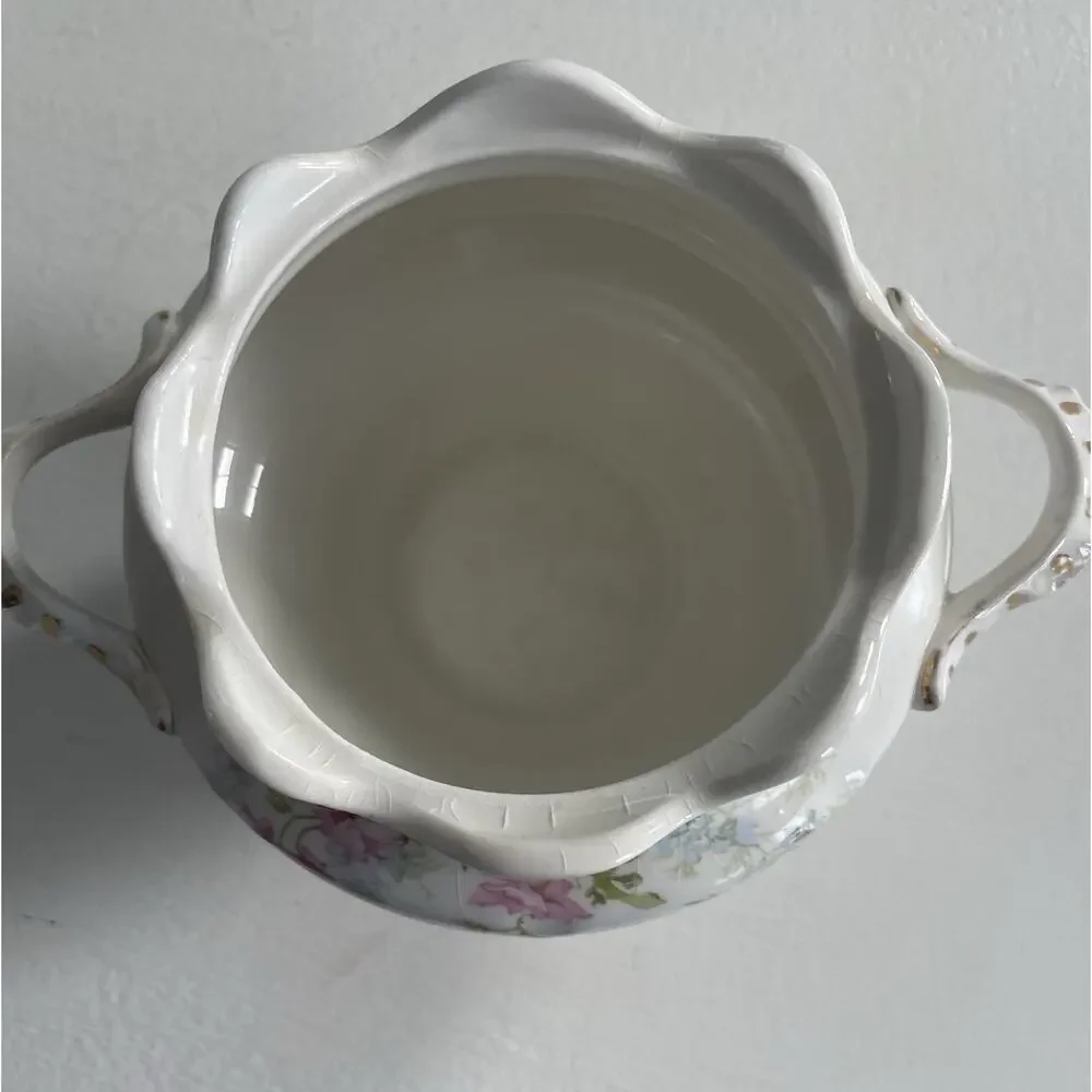 VINTAGE EDWIN M. KNOWLES CHINA SUGAR BOWL NO LID FLORAL GOLD DESIGN